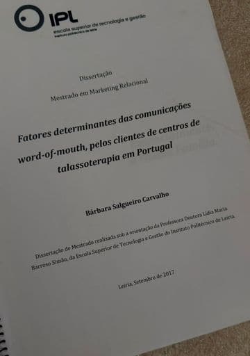 Capa da dissertação do mestrado em Marketing Relacional, no Instituto Politécnico de Leiria.